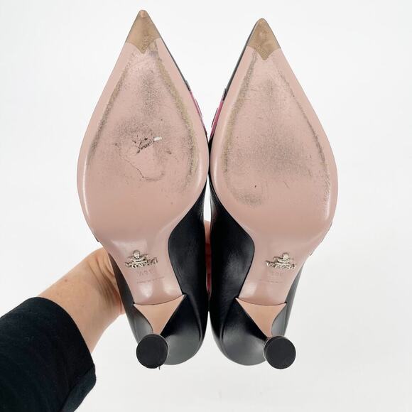 Prada Black Orchidea Nappa Leather Flower Fiori 85mm Pointed Toe Pump IT 38.5 - Picture 11 of 14